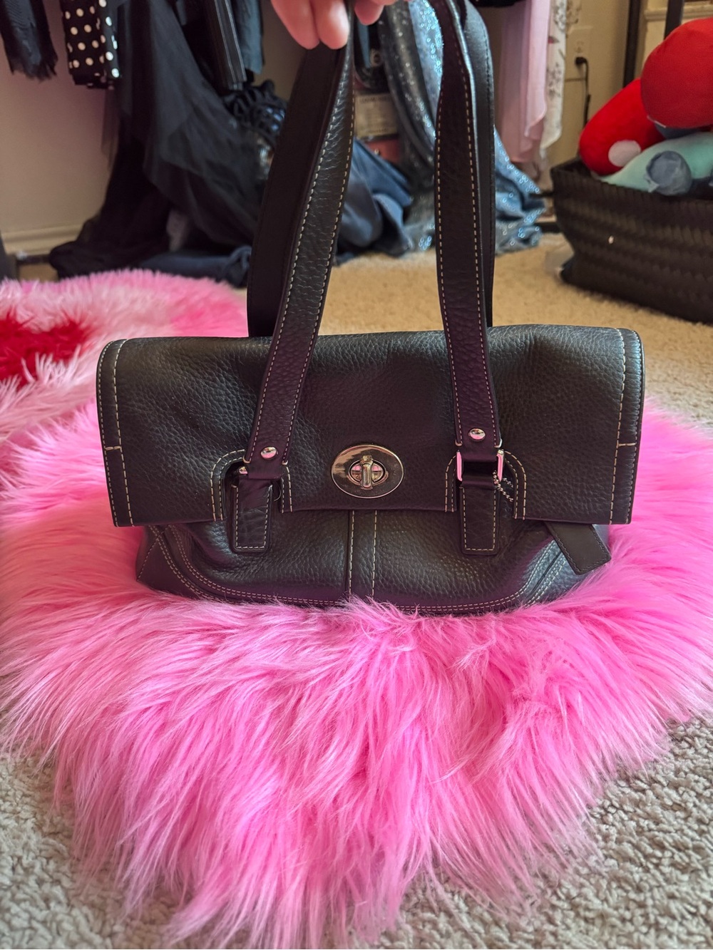 Coach Black Leather Shoulder Bag with Silver Hardware